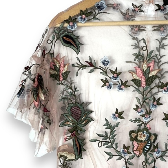 Zara Woman Embroidered Tulle Sheer Top Blouse, Blush Pink, Size XS - Picture 8 of 12